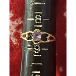 Vintage Amethyst and sterling Silver Gold ring Size 8.5 Hallmarked & Signed #449